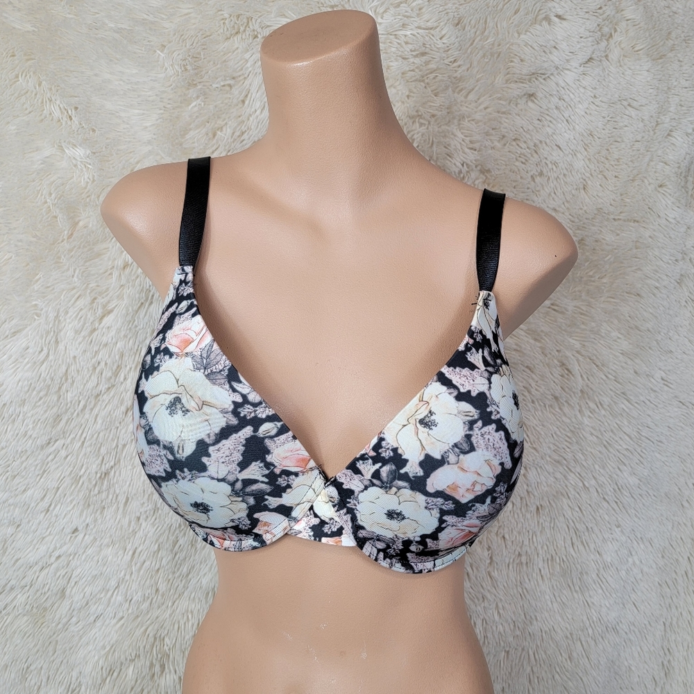 Isaac Mizrahi New York Bra Women's Sz 40DD Black White Floral Underwire Padded G